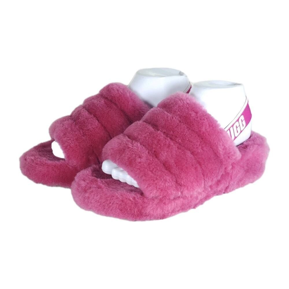 UGG Women's Fluff Yeah Slide US8 Fushia Fur Slip-On Flat Slippers Shoes